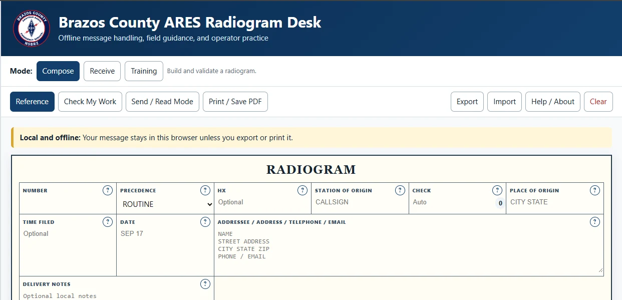 Radiogram Desk application interface